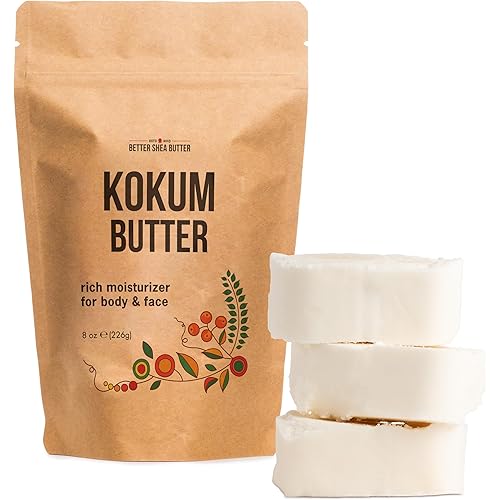 Raw Kokum Butter Unrefined - Body Butter Bar for Soap Making and DIY Skin and Hair Care Products - Pure, Unscented Moisturizer for Lotion Base - 8 oz Block