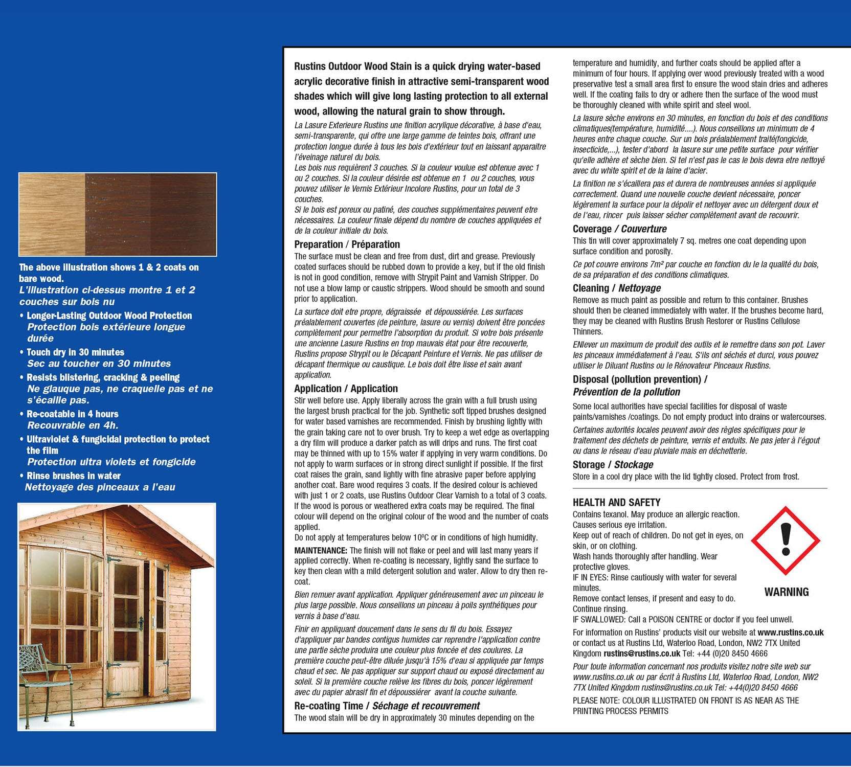 Lasure satinado para madera exterior e interior teca, secado rápido, acabado barnizado tintado 2,5 l – 35 m² (Rustins)