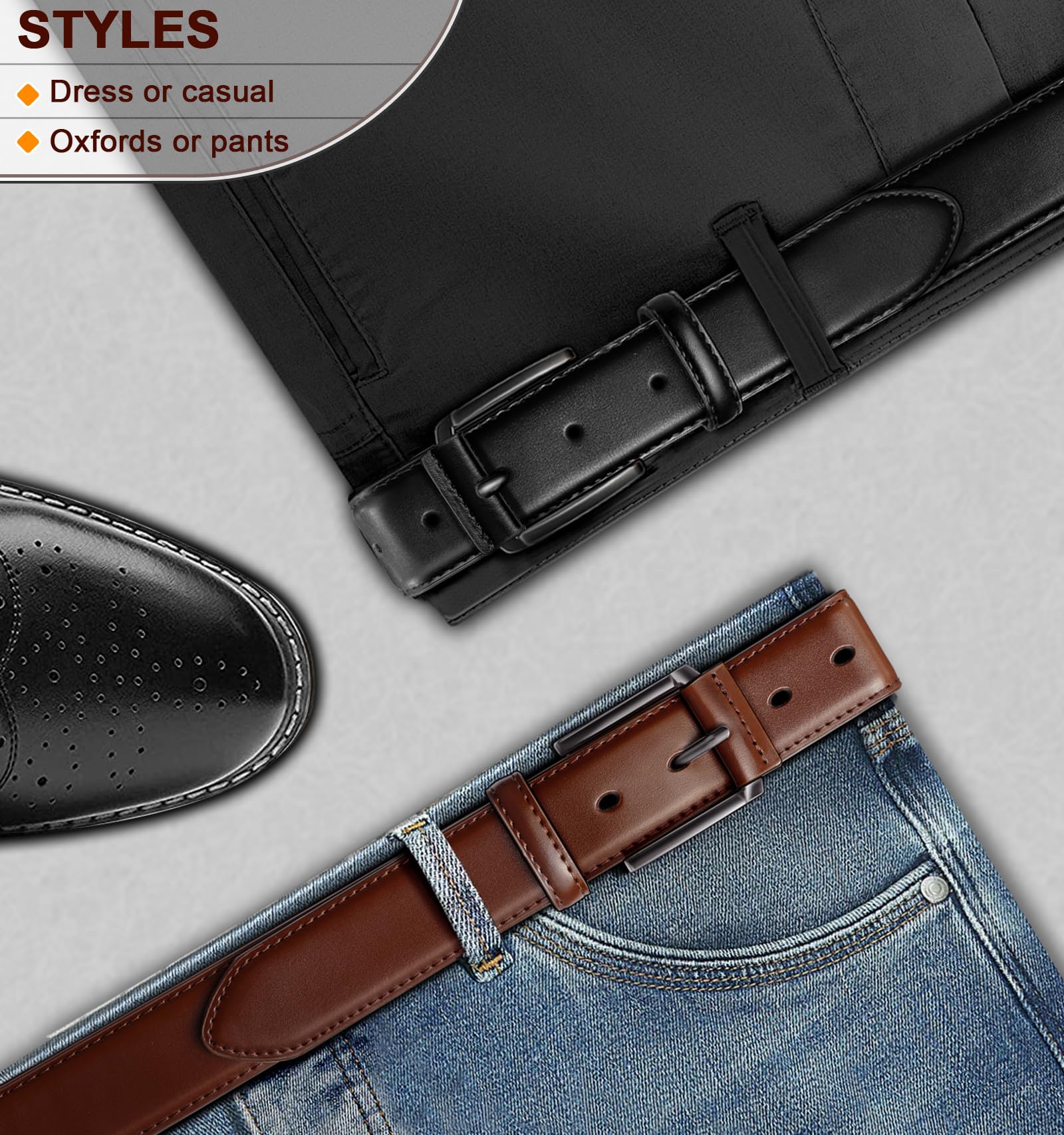 KEMISANT Cinturón para hombre, 2 unidades, cinturón de cuero genuino para hombre, vestido casual, pantalones de golf, jeans de 1 3/8 pulgadas