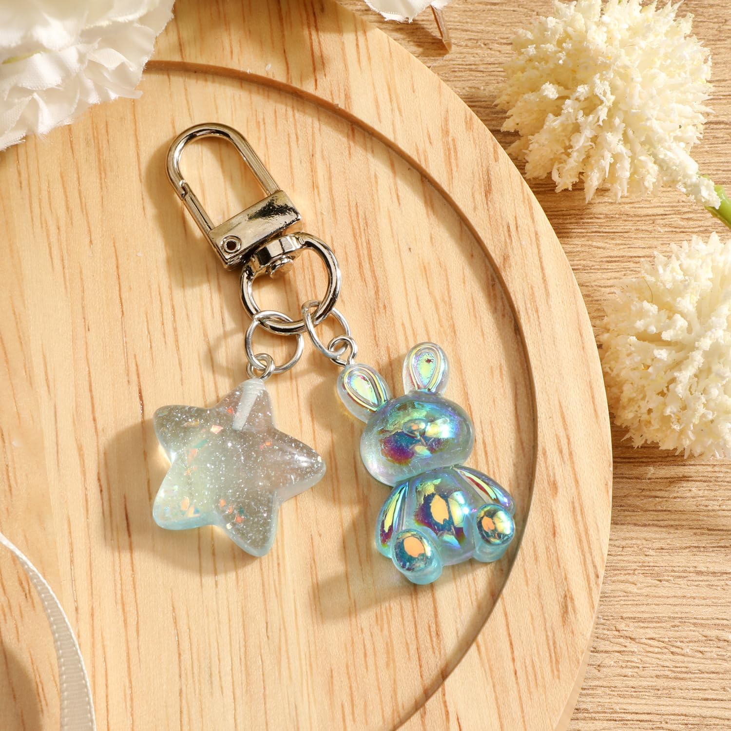 Cute Rabbit Keychain,Transparent Bunny Keychain with Star Charm,Christmas Easter Birthday Gift for Rabbit Lover - Image 3