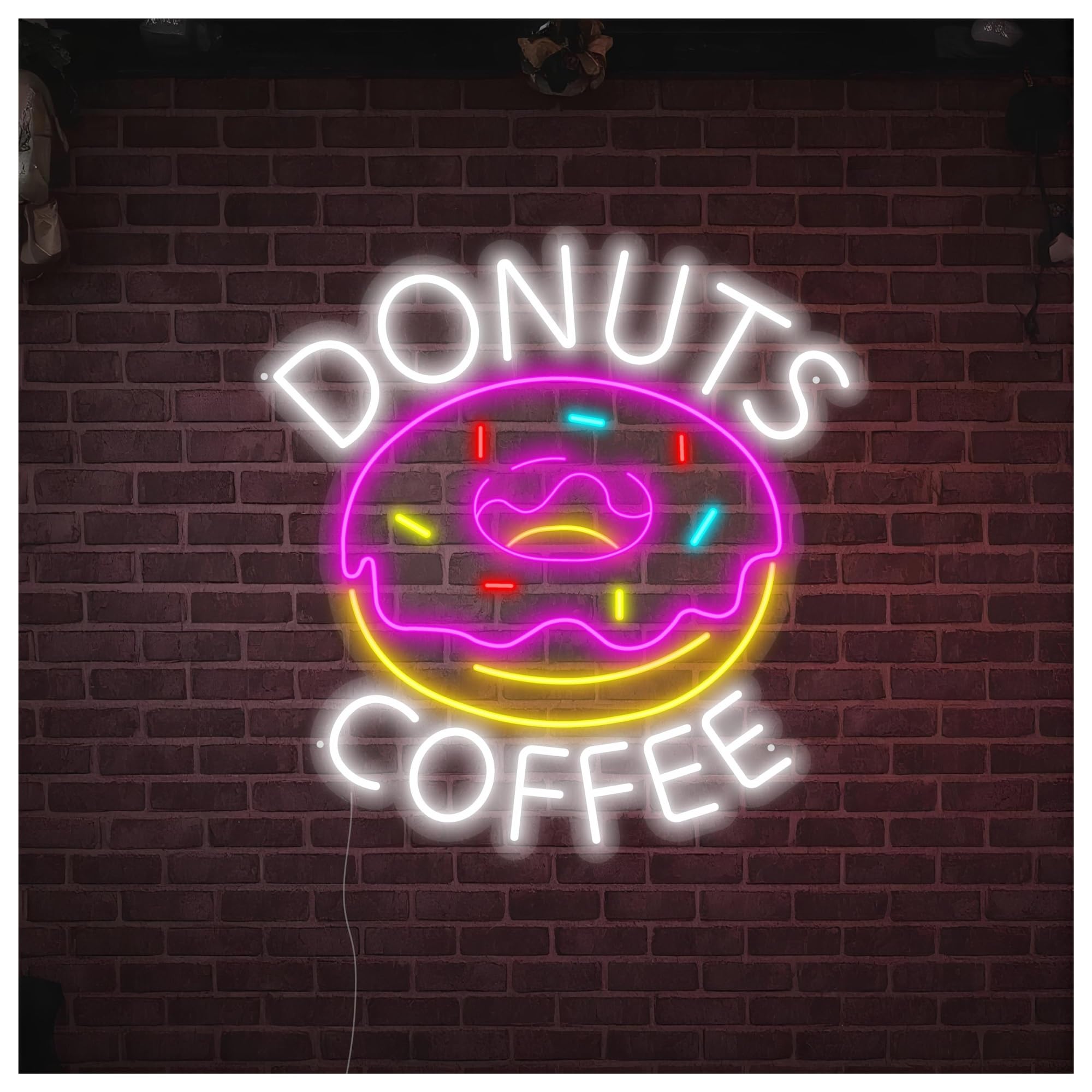 SHOUXI Sign Lamp Donuts Coffe Neon Sign, Suitable for Dessert Shop Decor with Dimmable 53cm