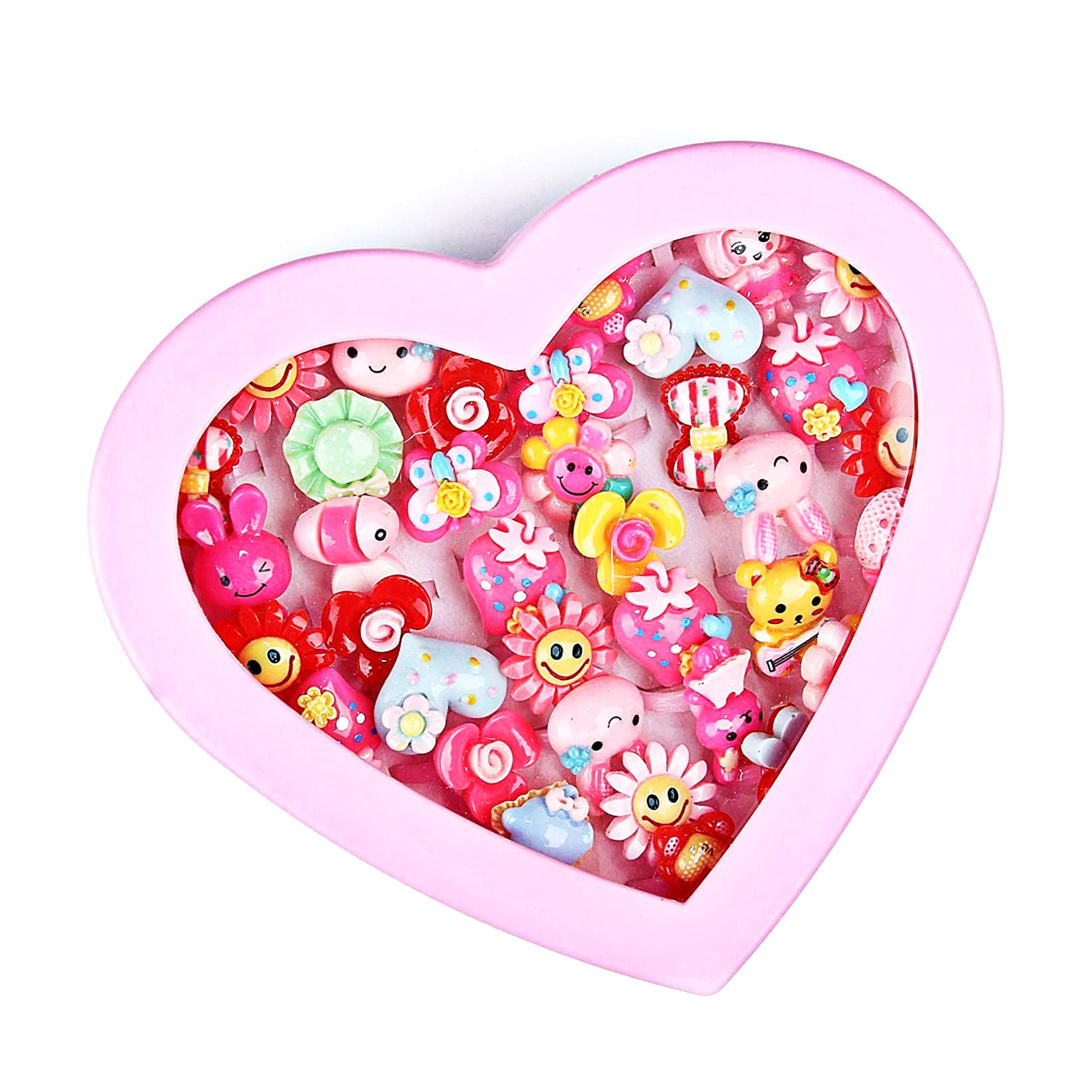 Prezzie Villa® Girls Kids Cartoon Pretend Play Toy Fancy Finger Rings for Birthday Gifting Comes in Pink Heart Shape Gift Box .Suitable for Age 2-10 yrs.