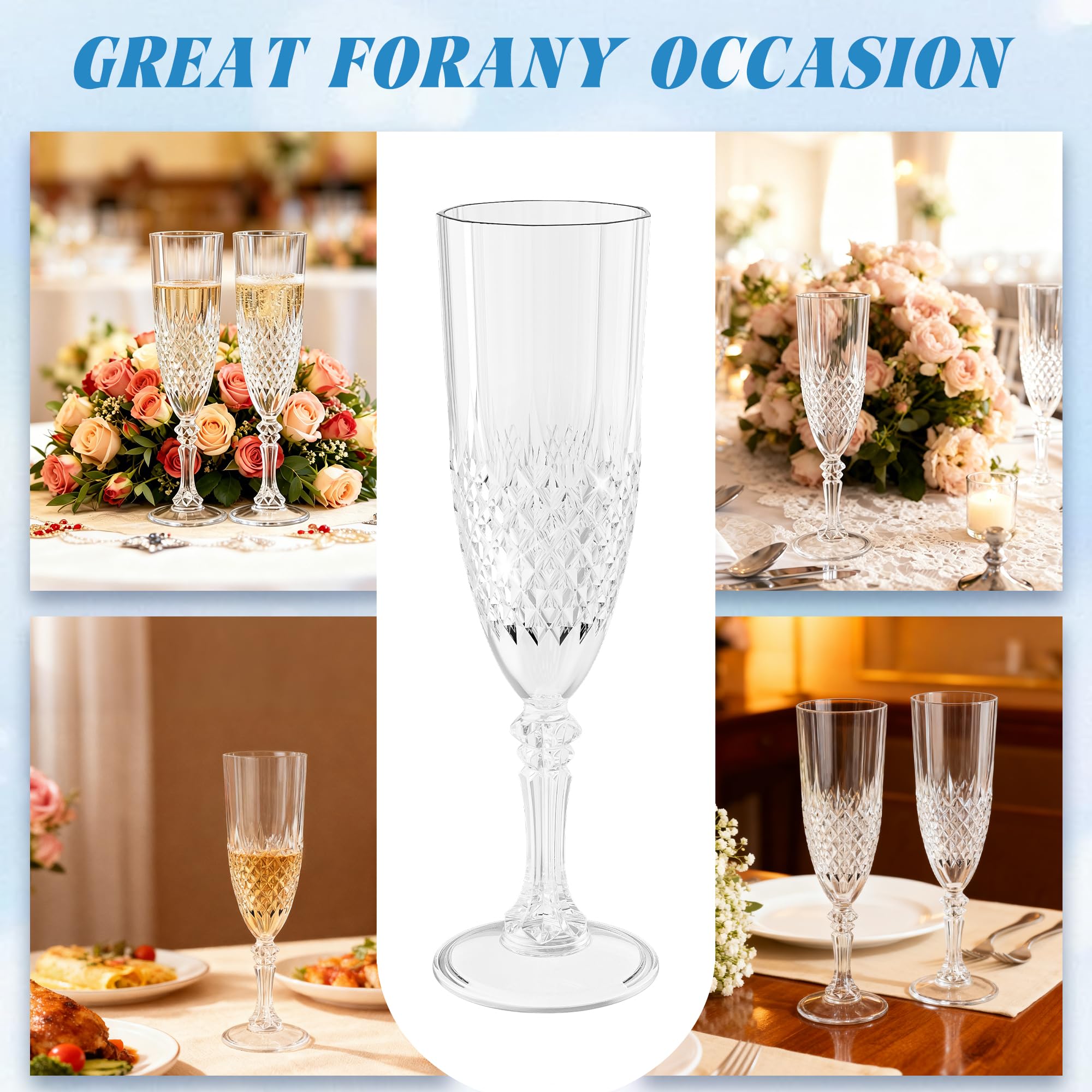 Paquete de 24 copas de champán de plástico, copas de champán reutilizables transparentes