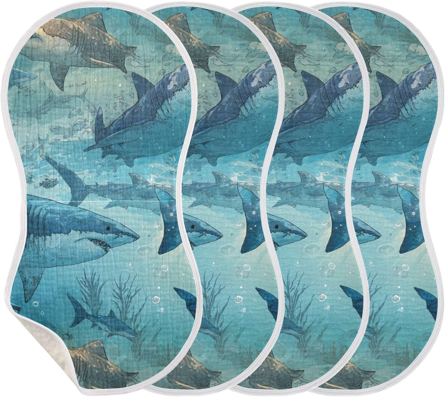 Underwater Sharks Burp Cloths Baby Boys Girls Absorbent Soft Cotton Burping Cloths Rags 4 Pack
