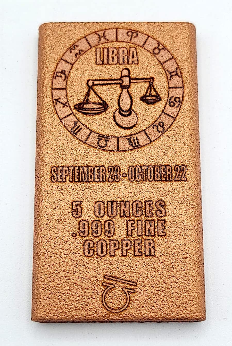 5 oz Copper Bar .999 Fine Copper Zodiac Liberty Copper