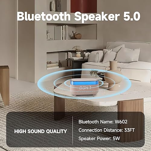 Miniatura 3 de Altavoz Bluetooth con carga inalámbrica, reloj despertador doble, 3 niveles de brillo, lámpara de noche digital 12/24 horas, estación de carga