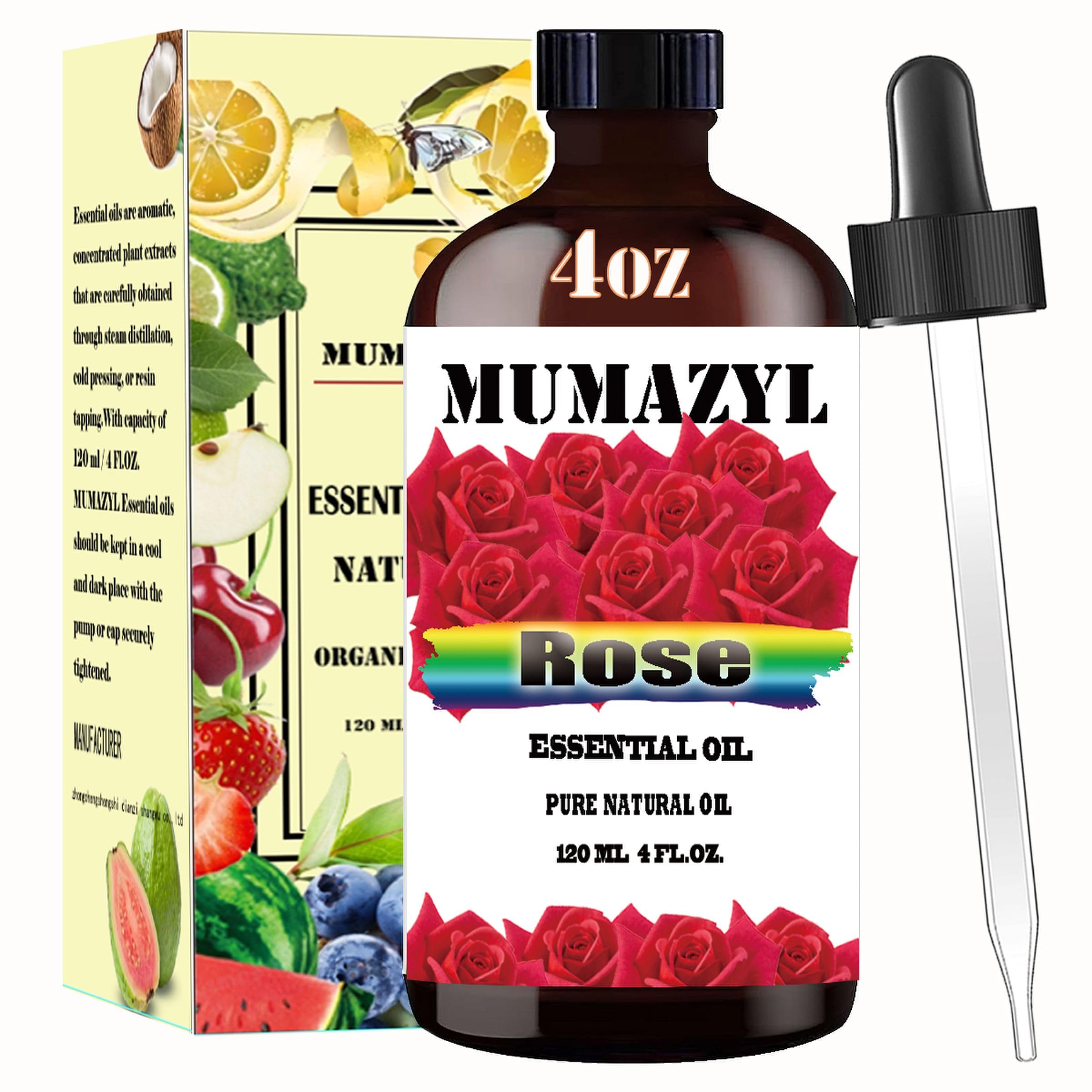 Rose Essential Oil, Rose Oil 4 Fl Oz 120ML for Diffuser Humidifier Yoga Cleaning DIY Candle Soap Making Essential Oils