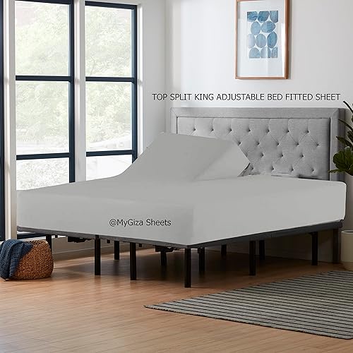 Miniatura 7 de Sábana bajera ajustable con parte superior dividida solo para camas ajustables con números de sueño, 100% algodón Giza, sábana bajera ajustable de
