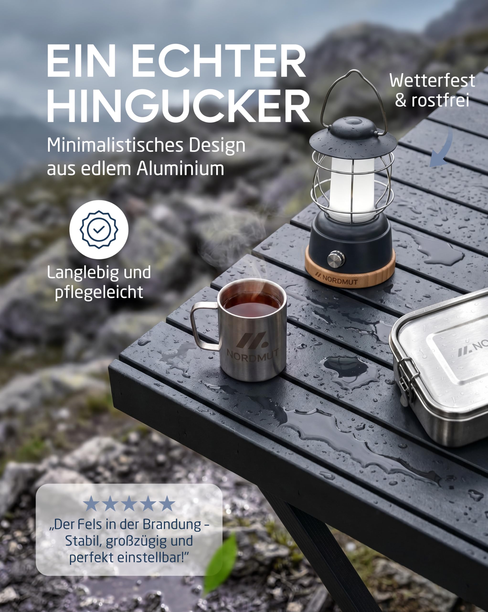 NORDMUT® Campingtisch klappbar – Hochwertiger Klapptisch Camping aus Aluminium – Rostfreier Campingtisch höhenverstellbar mit leichten Aufbau