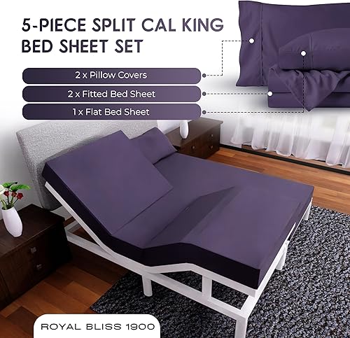 Miniatura 4 de Royal Bliss Split Cal King Collection 1900 - Juego de sábanas de algodón egipcio de calidad de bambú con 2 sábanas bajeras de 36 x 84 pulgadas, 1