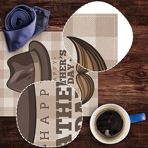 Miniatura 5 de Camino de mesa de lino para el día del padre, diseño a cuadros de búfalo Best Dad Ever para interiores y exteriores, decoración de fiesta para el