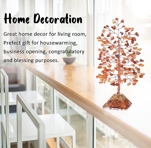 Miniatura 3 de Árbol de la vida con piedras preciosas de cornalina  Base de pirámide de orgón, árbol de cristal para energía positiva, decoración de Feng Shui,