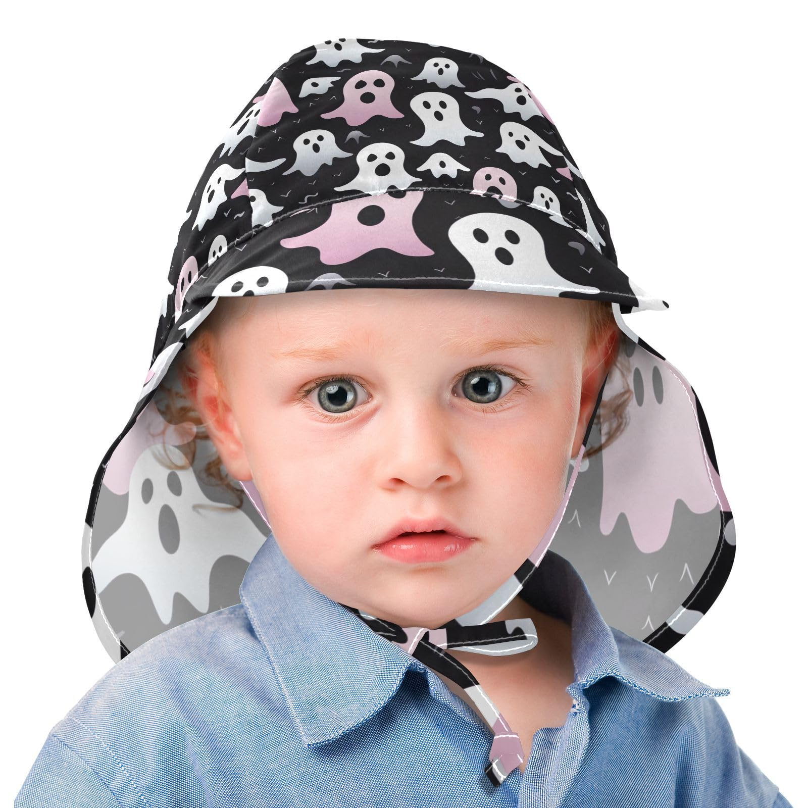 J JOYSAY Halloween Ghost Pink Baby Sun Hat Toddler Hat UPF 50+ Sun Hats Cap Wide Brim Chin Strap Summer Play Hat with Chin Strap for Boys Infant