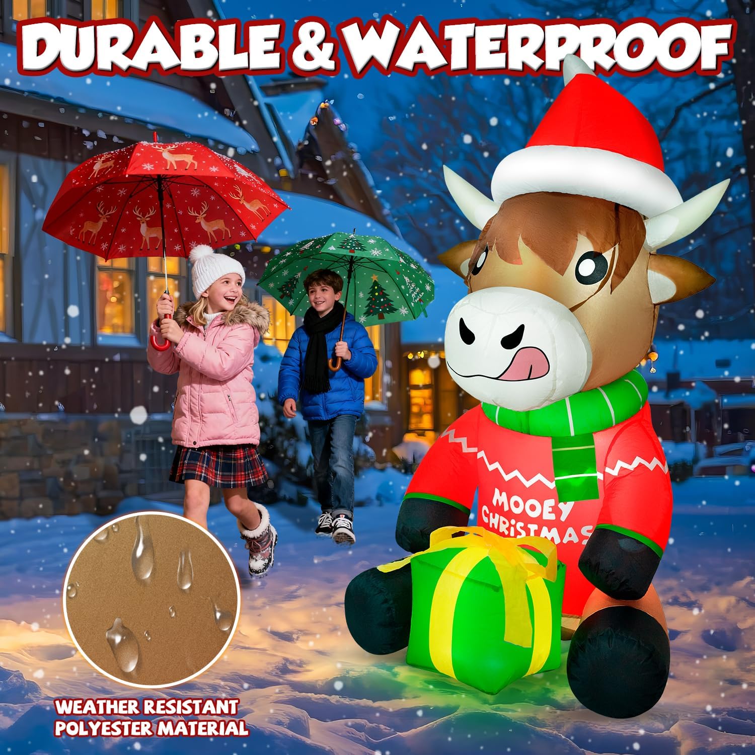 5FT Christmas Inflatables Highland Cow, Christmas Decoration Outdoor Built-in Bright LED Light Christmas Blow Up Cow Yard Decorations Blowups for Farm Indoor Holiday Party Xmas New Year