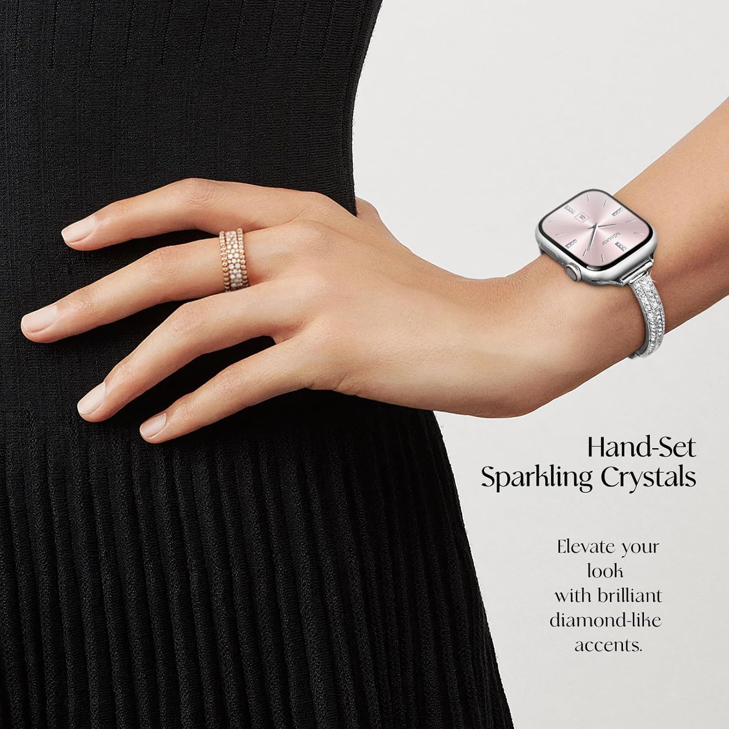 Missair Bands Compatible with Apple Watch Band 38mm 40mm 41mm 42mm 44mm 45mm 46mm 49mm Thin Metal Diamond Bracelet Band with Jewelry Crystal for iWatch Series 10 9 8 7 6 5 4 3 SE Ultra for Women - Image 6