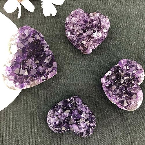 Miniatura 5 de ILAME Forma de corazón natural amatista en racimo de cristal de cuarzo de geoda curativa colección de muestras de piedras preciosas para decoración