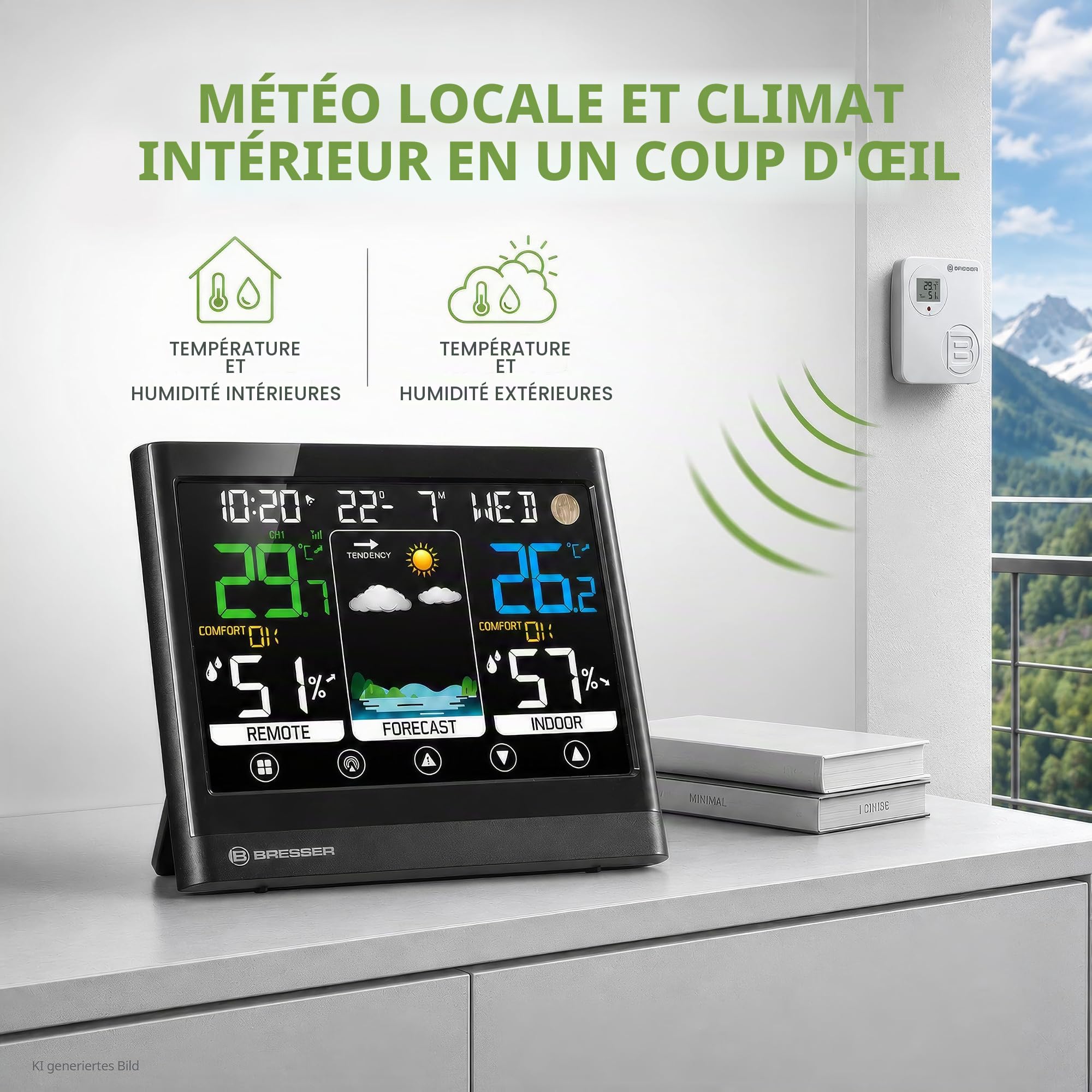 Bresser MeteoTemp BF Station météo sans fil avec écran tactile, capteur extérieur sans fil, pression atmosphérique, prévisions météo, indicateur de température ambiante, température, humidité et | Bresser MeteoTemp BF Station météo sans fil écran tactile