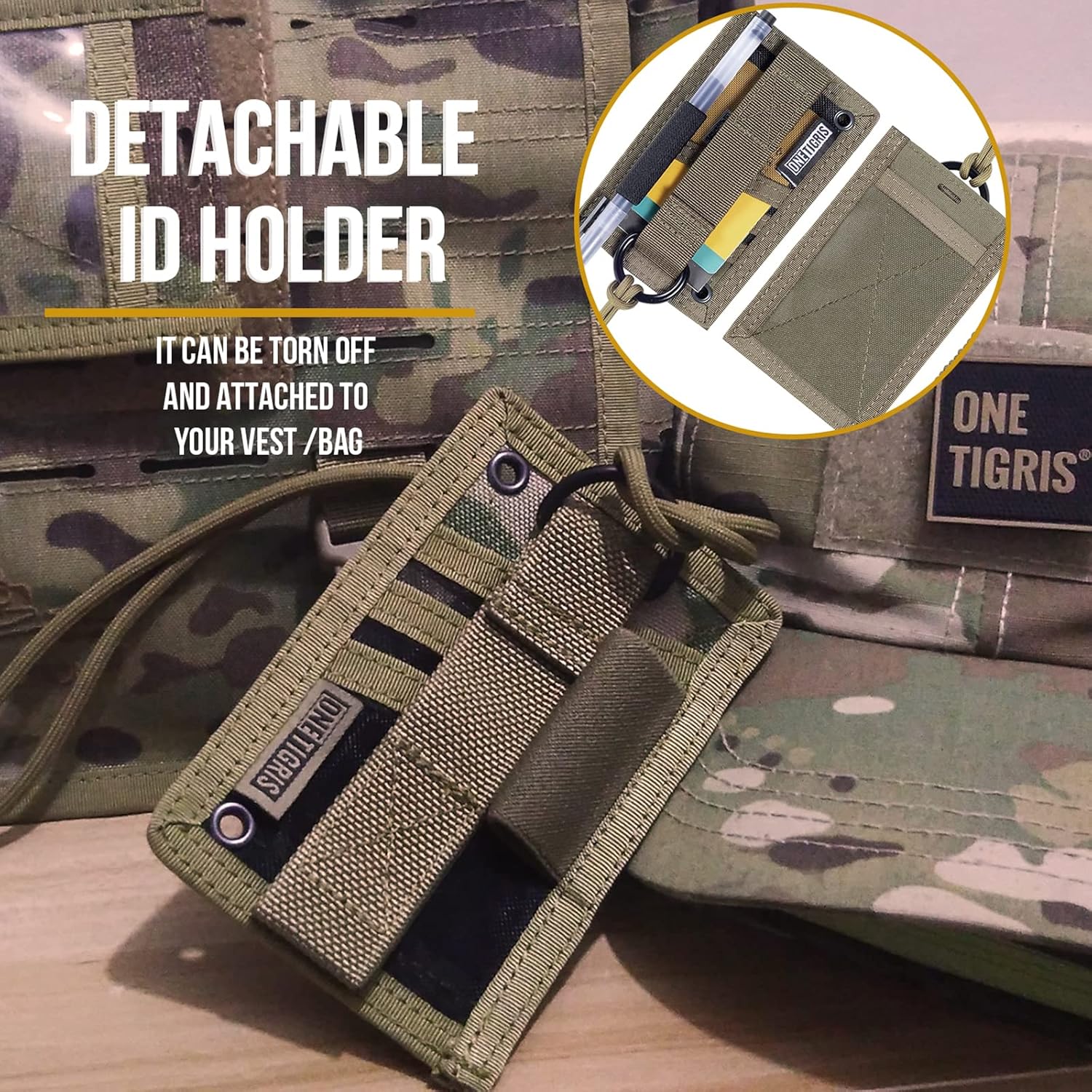OneTigris Tactical ID Card Holder Hook & Loop Patch Badge Holder Neck Lanyard Key Ring and Credit Card Organizer - Image 2