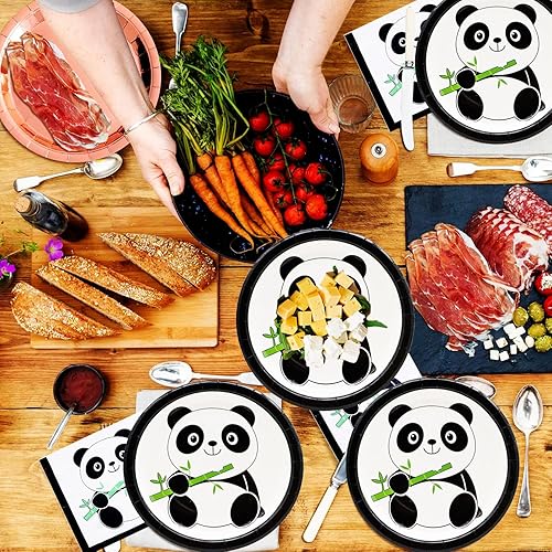 Miniatura 4 de 40 piezas de suministros para fiesta de cumpleaños de panda, platos de papel de panda bebé, juego de vajilla de panda de 7 pulgadas, platos de