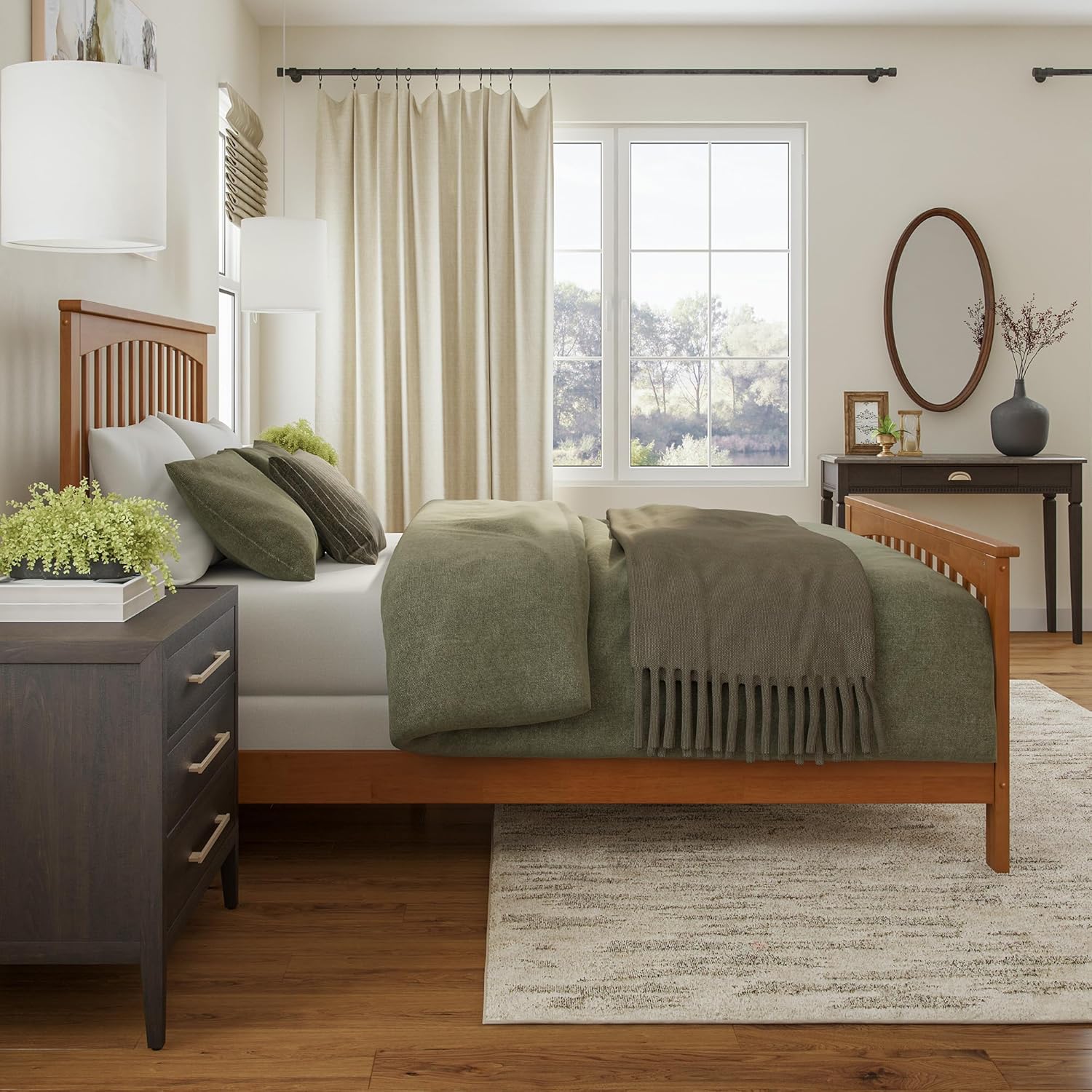AFI, Brooklyn Queen Foundation Bed Frame with Matching Footboard, Light Toffee