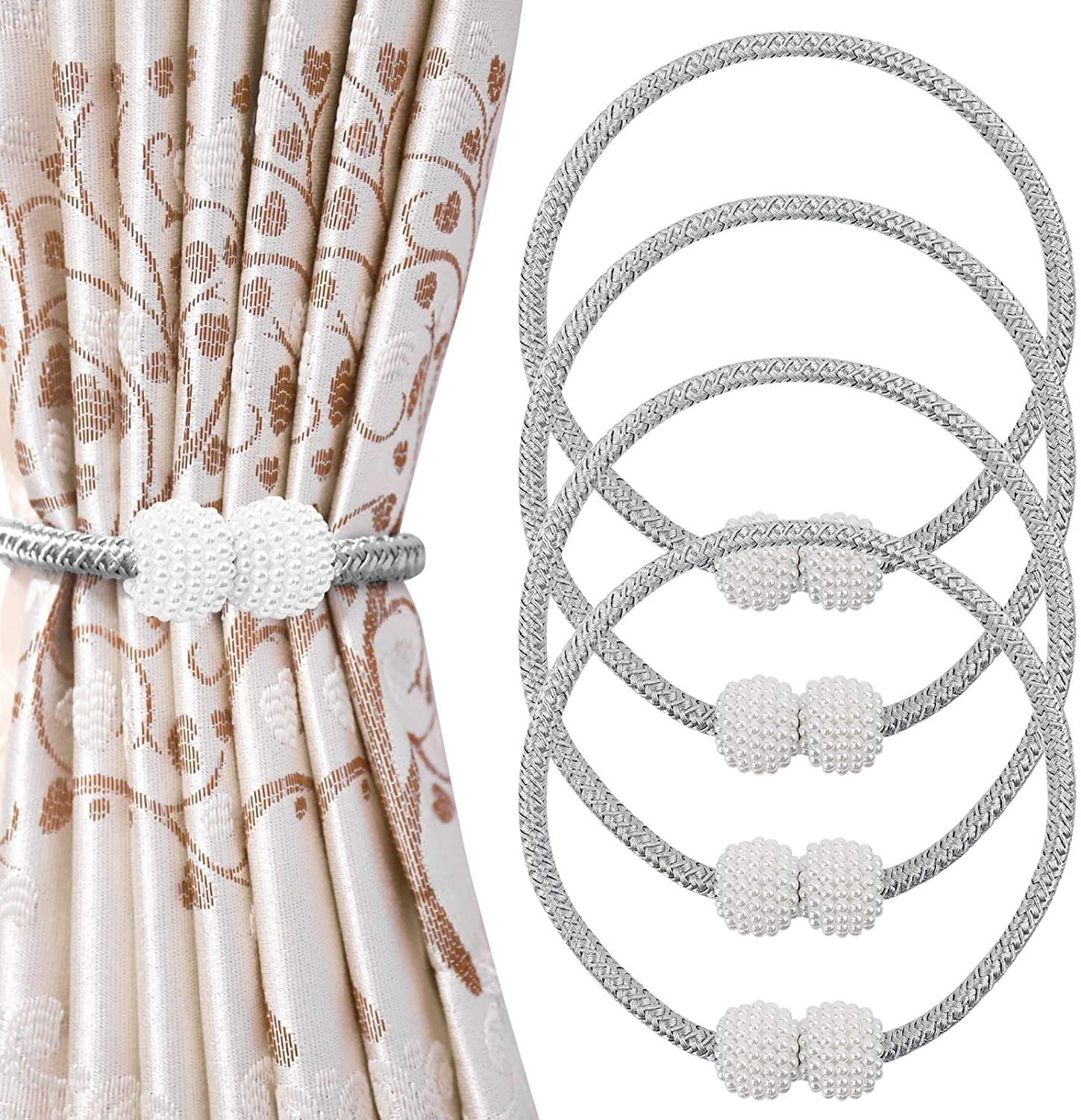 Embrasses de fenêtre Retenues de Corde, Tissage de Boucles de Support de Rideau pour la décoration de fenêtre d'hôtel de Bureau à Domicile - 4PCS (Couleur : Beige) (Gris)