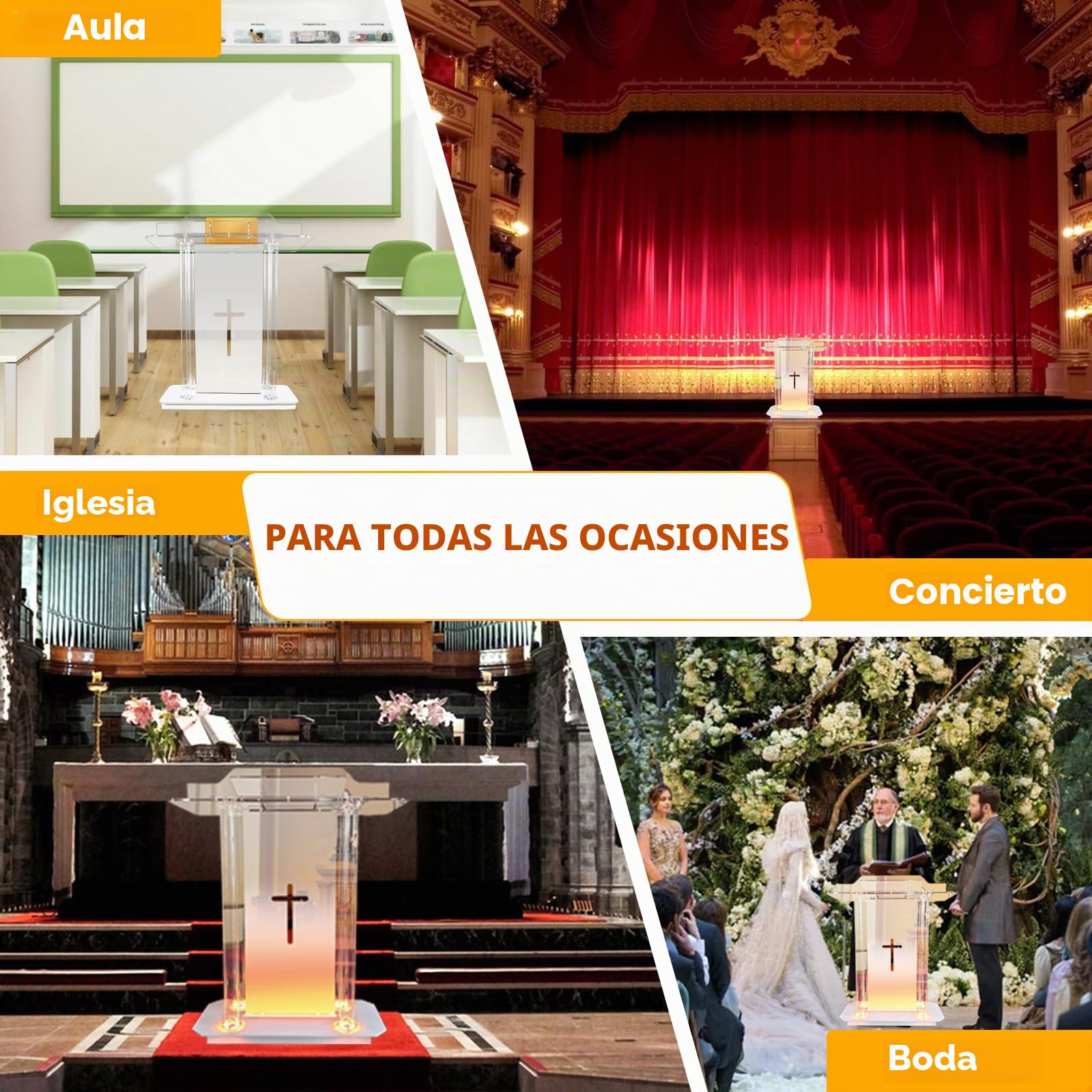 Afitdon Iglesias púlpito, Atril de acrílico Transparente con Ruedas y luz LED Ajustable de 15 Colores, Soporte de podio Grande de acrílico para Iglesia, Concierto, Conferencia, Boda, Aula