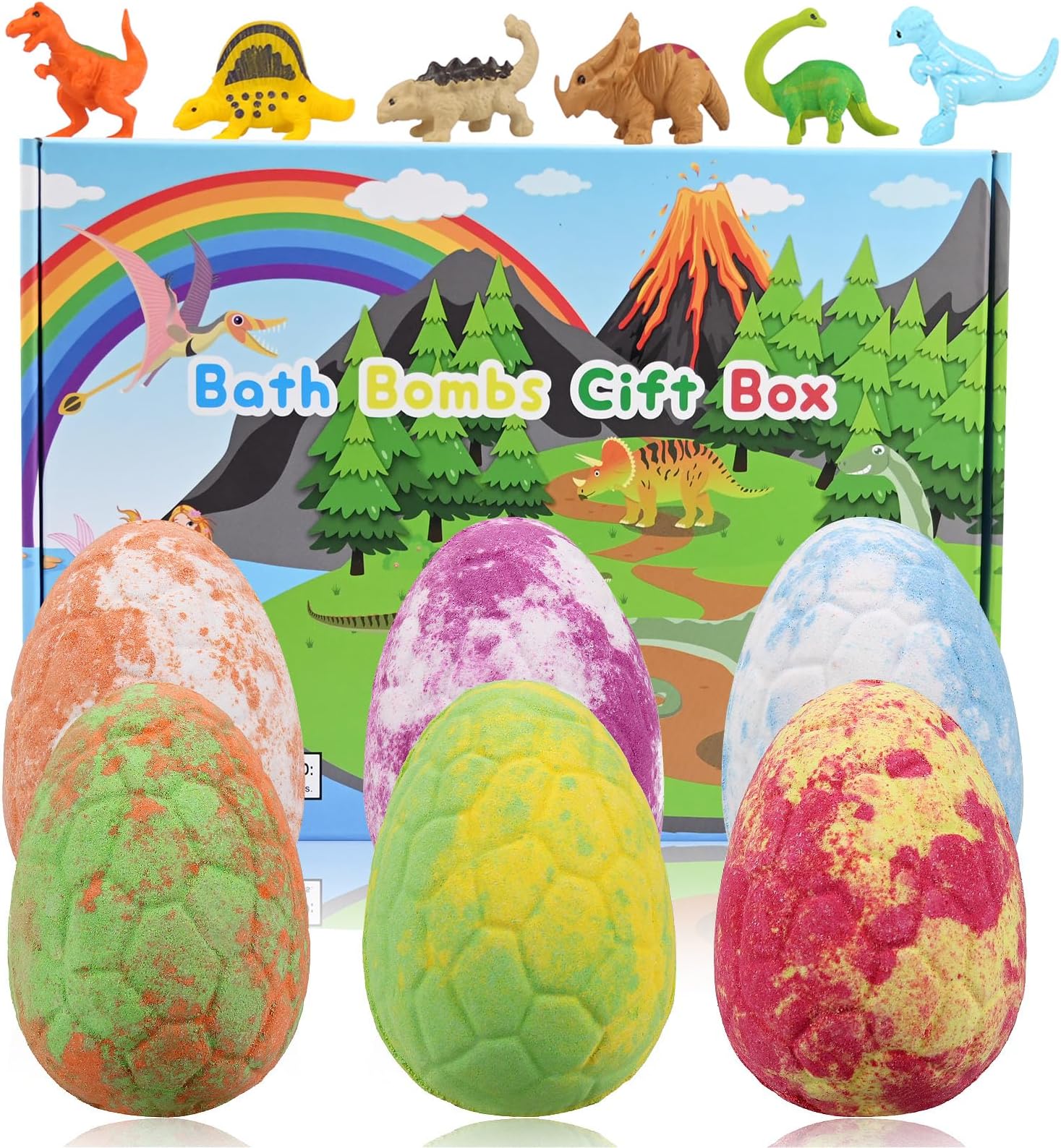 Bath Bombs for Kids with Surprise Inside, 6PCS Dino Egg Handmade Natural Fizzy Bath Bombs Dinosaur Toys for Girls Boys Birthday Easter Gift Set