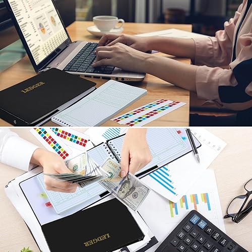 Miniatura 6 de Skyygemm Carpeta de anillas con 200 hojas de libro mayor de 5 x 8.5 pulgadas, pestañas pequeñas de índice para contabilidad, negocios con columnas