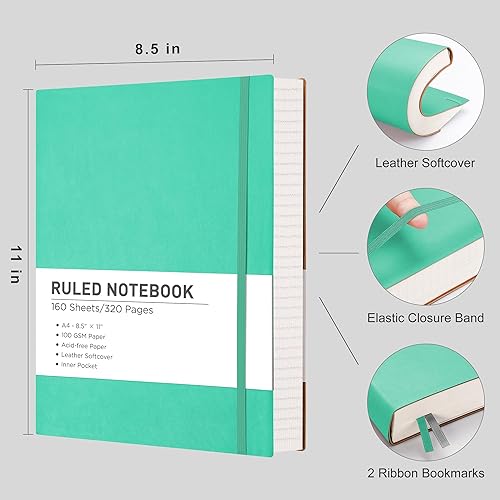 Miniatura 2 de RETTACY Cuaderno A4 con rayas universitarias con 320 páginas, diario grande de tapa blanda para hombres y mujeres con papel forrado de 3.53 ozm,