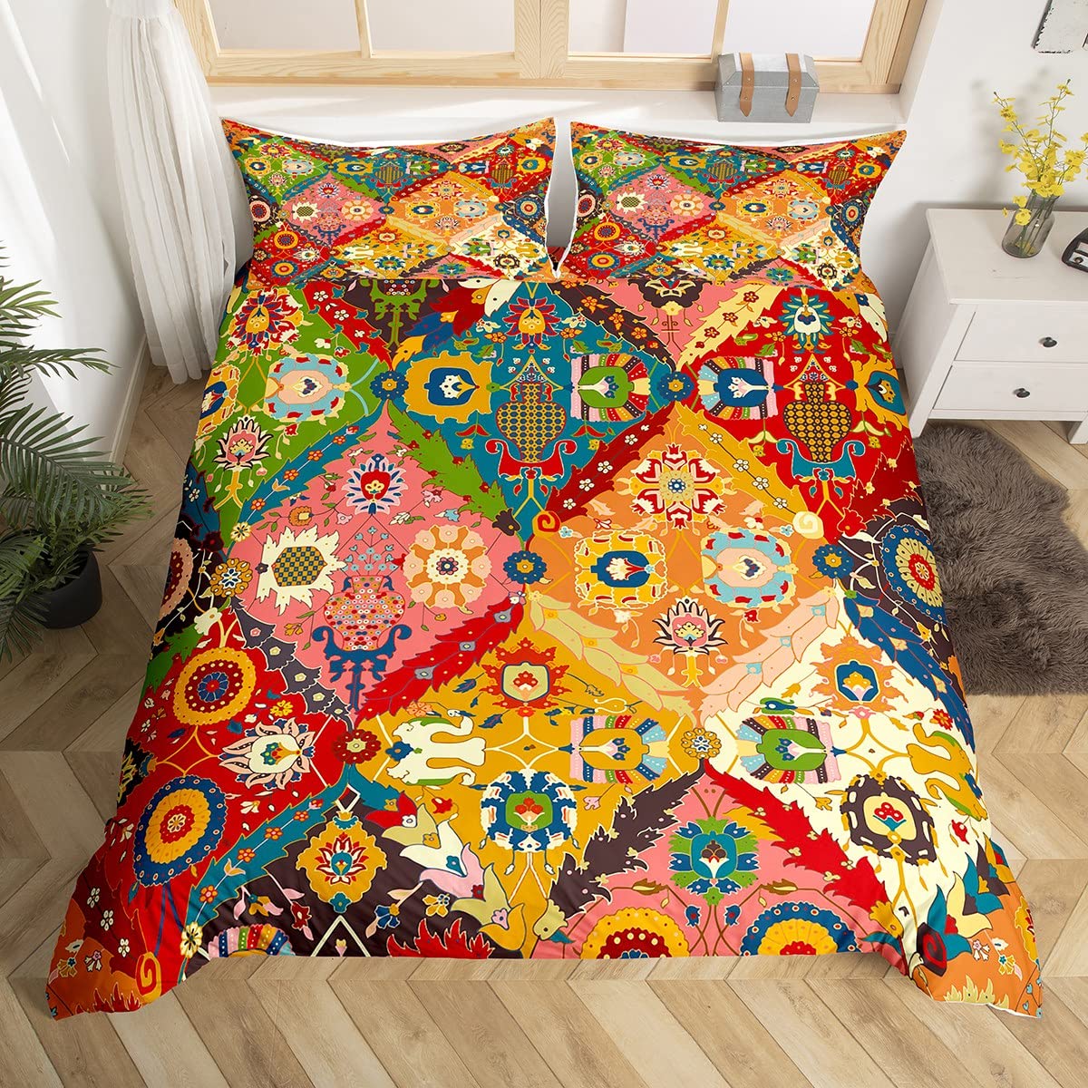 Set Biancheria Da Letto Mandala Hippie - Copripiumino E Federe, Microfibra, Super King Size, Boh&eacute;mien