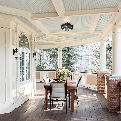 Miniatura 6 de Lámpara de techo con sensor de movimiento de montaje empotrado para exteriores, diseño industrial atemporal con vidrio transparente sembrado para tu