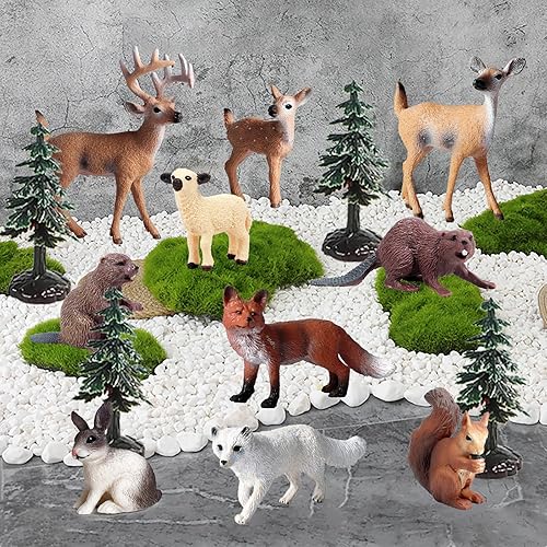 Miniatura 6 de 20 figuras de plástico de animales del bosque, figuras realistas de criaturas del bosque, juguetes en miniatura, kit de árbol de animales, juguetes