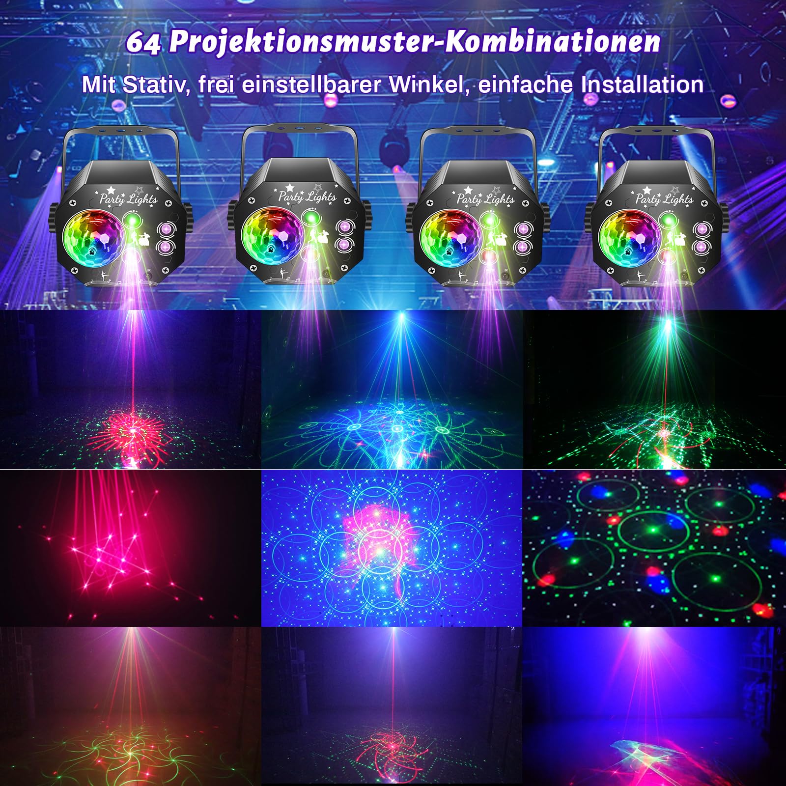 Nauotk 5 in 1 Discolicht Partylicht, Musikgesteuert Disco Licht mit Fernbedienung, 360° Drehung Discokugel licht mit Stroboskop, UV Schwarzlicht, Sprachsteuerte DJ Partylichter