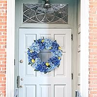 Vista 2 de Kmise Corona de primavera de verano para puerta delantera, corona de limón con hortensias azules grandes de 26 pulgadas para puerta, ventana