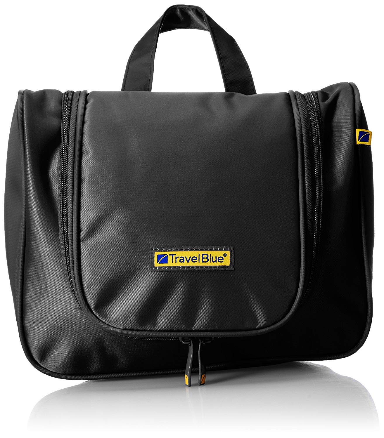 Travel Blue Neceser para hombre y mujer – Neceser de belleza de lujo con 2 compartimentos, 3 bolsillos de malla y ganchos de metal – 100% resistente al agua, práctico para viajes – Neceser 341, Negro
