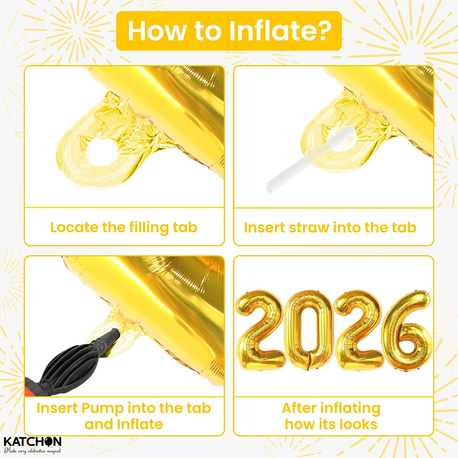 KatchOn, Gold Happy New Years Balloons - 40 Inch | New Year Eve Balloons for Happy New Years Decorations 2026 | NYE Banner 2026 | New Years Eve Party Supplies 2026, NYE Decorations