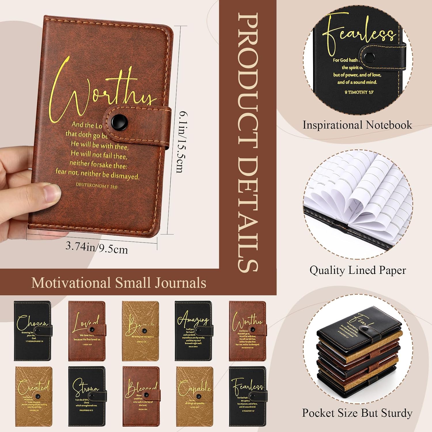 Spakon 40 Pcs Christian Gift Bulk Prayer Leather Journal Religious Inspirational Scripture Notebooks with Bible Verse Pens for Women Men Easter Church Sunday School (Dark Brown,Light Brown,Black)