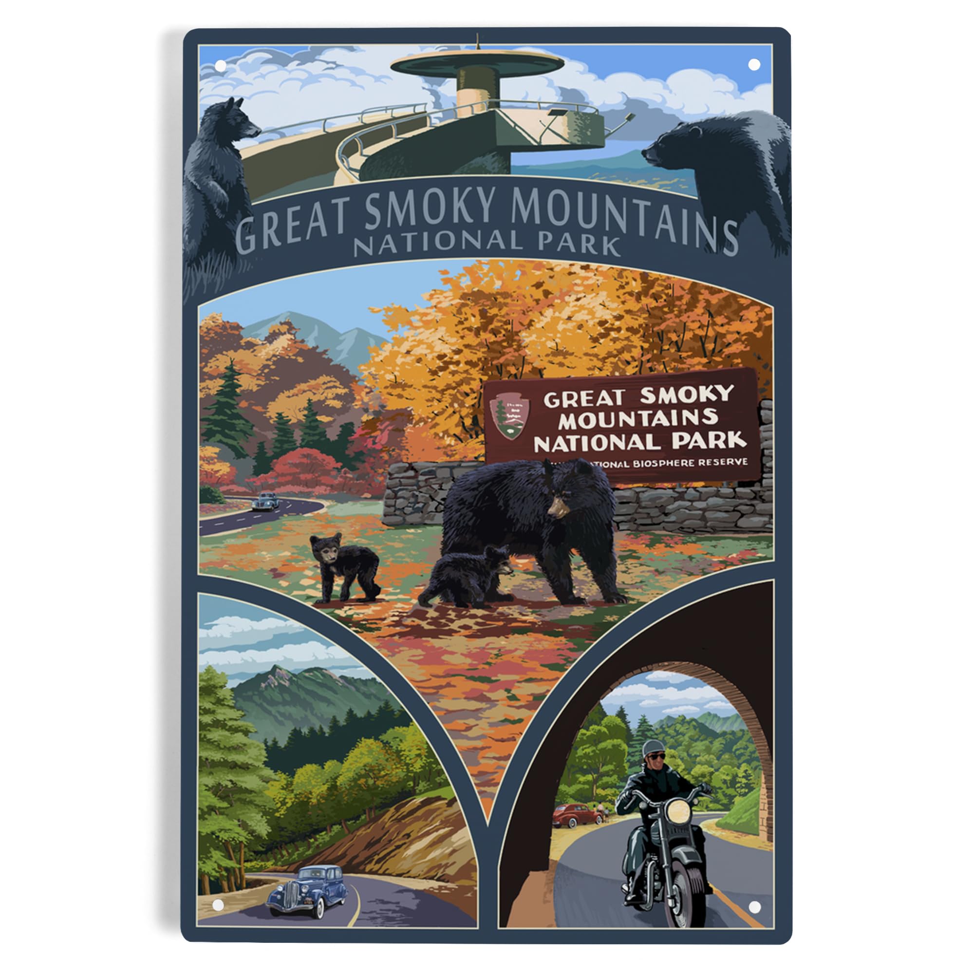 Lantern Press 6x9 Inch Metal Sign, Great Smoky Mountains National Park, Tennessee, Montage