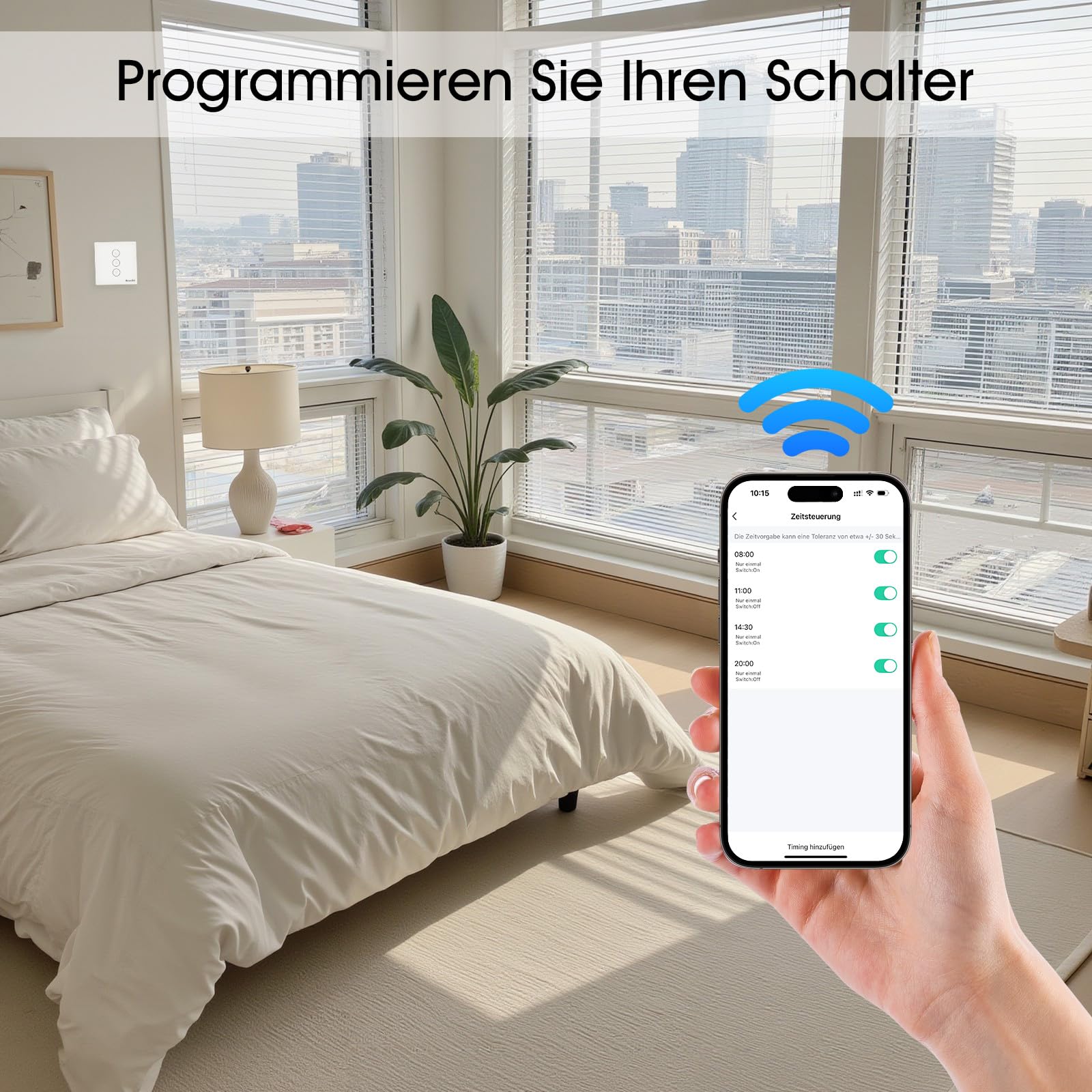 Interruptor Persiana Electrica,86 * 86mm Interruptor WIFI Persianas (Necesita Cable Neutro) Control de APP y Voz, Compatible con Alexa y Google Home 4 Pieza