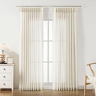 WEST LAKE Cream Pinch Pleated Sheer Curtains 84 Inches Long for Bedroom Living Room Patio,Egret Ivory French Pleat Drapes with Back Tab Hooks,Farmhouse Window Treatment,Custom Multi Sizes,58
