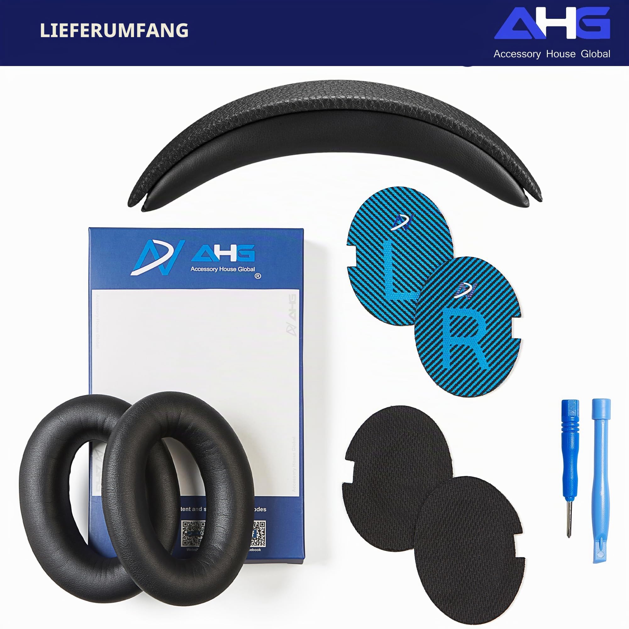 Ersatz-Ohrpolster und Ersatz Kopfbandkissen für Bose Quiet Comfort 2 (QC2) und Quiet Comfort 15(QC15) Kopfhörer (QC2 und QC15, Schwartz)