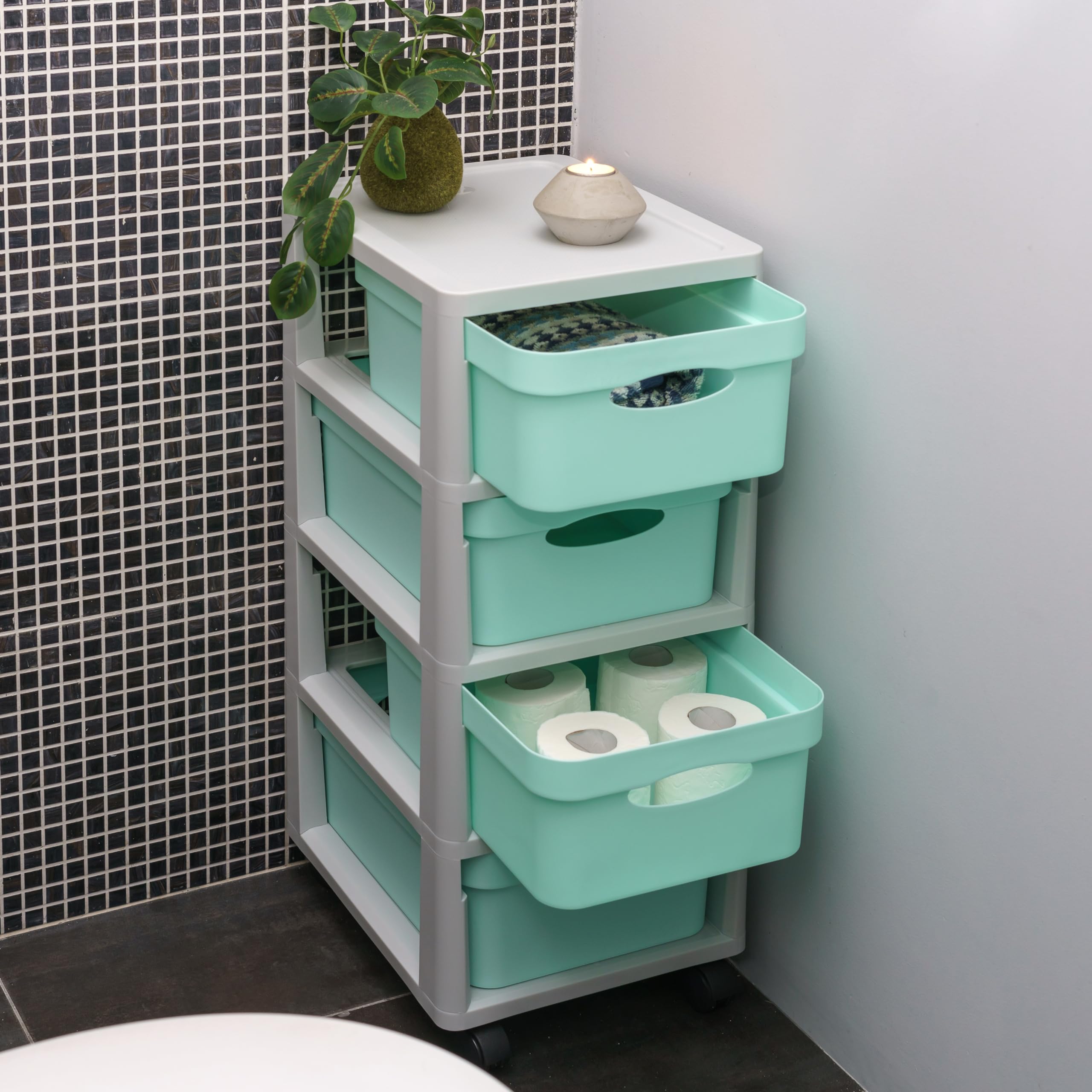 Meuble rangement enfant tour en plastique meuble ecole bac à roulettes boite tiroir empilable jouet bureau chariot a tiroirs colorés - Fabriqué en Europe