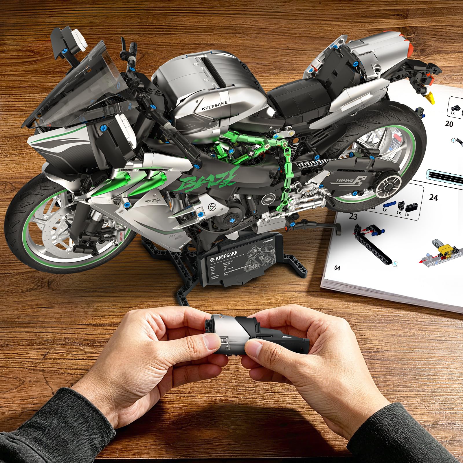 Flubecrux Motorrad Bauklötze Set, 1:5 Technik Modellbausatz, 2248 Teile | Präzise Bausteine, bewegliche Lenkung, Federung, detailreicher Motor, Sammlermodell, Geschenk für Erwachsene