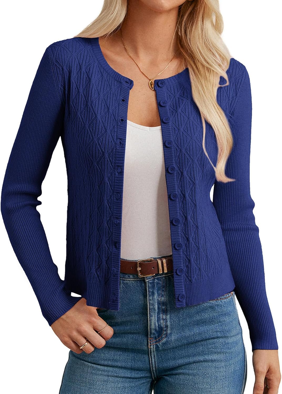 GRACE KARIN Knit Cardigan Sweaters, Long Sleeve Lightweight Sweater, Button Open Front Cropped Cardigans