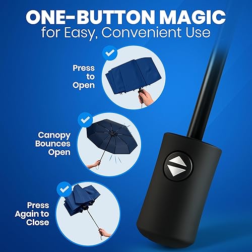 Vista 22 de Rain-Mate Paraguas compactos resistentes al viento para la lluvia, diseño de costilla de fibra de vidrio reforzada fuerte y apertura y cierre 1.Negro