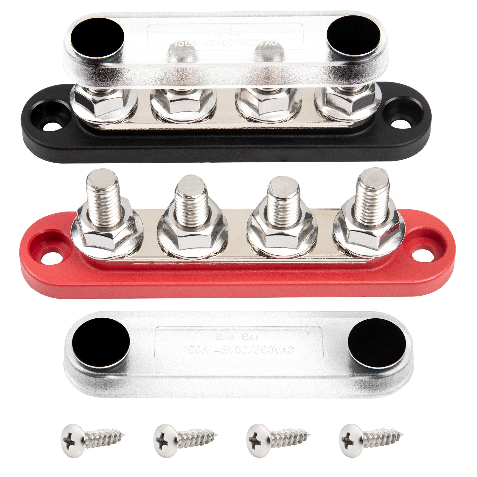 RED WOLF 150A Sammelschiene Verteilerblock 12V-48V DC für Auto Marine RV Wohnmobil Lkw Elektrik System Klemmleisten, Positive Masse Stromverteilungsblock Busbar mit 4 x M8 Klemmenbolzen