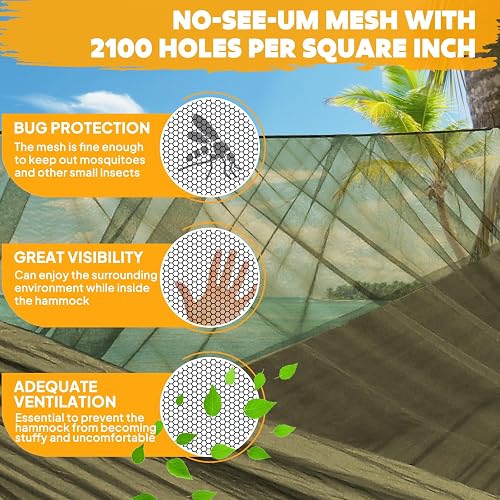 NATUREFUN Camping Hammock with Mosquito Net | 300kg Load Capacity,(290 x 140 cm) Breathable,Quick-drying Parachute Nylon | Complete Accessories | Easy to Setup Travel Hammock Outdoor Indoor Garden - 3