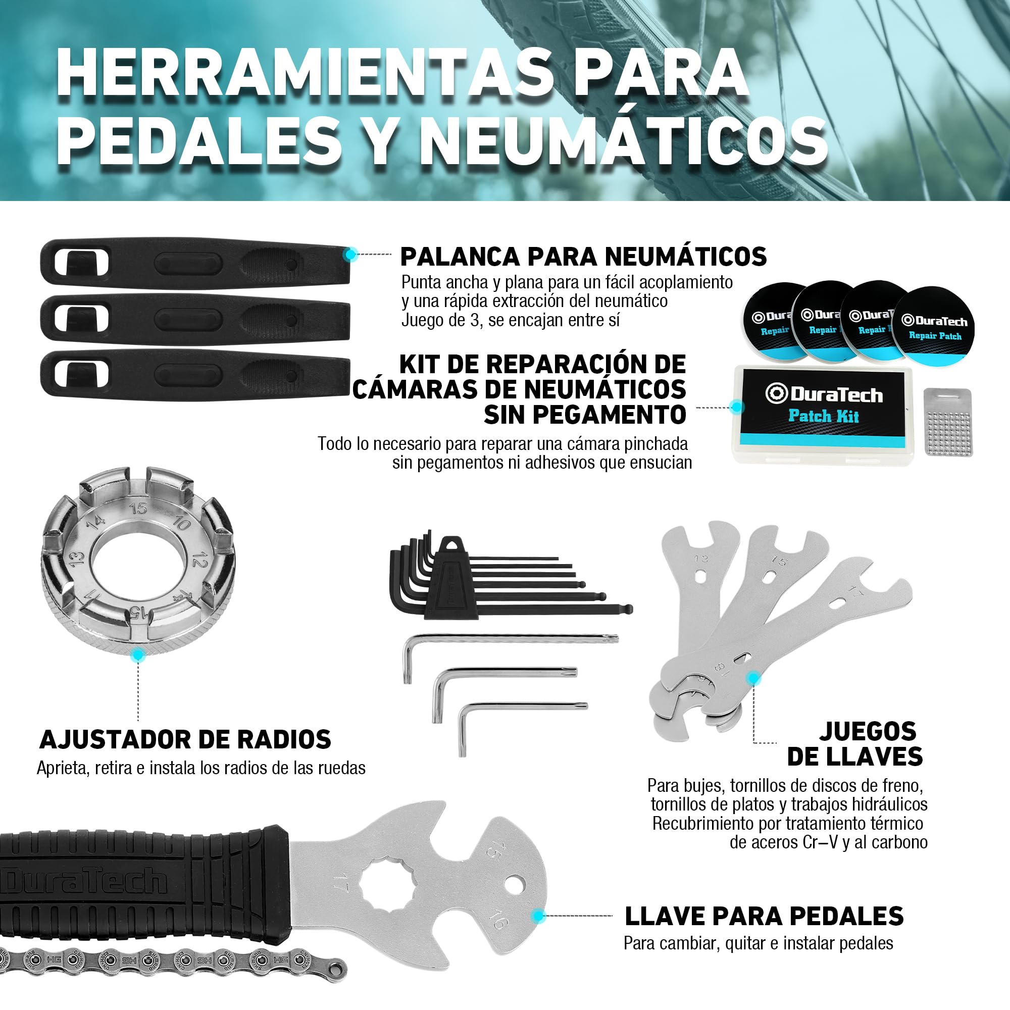 DURATECH 41 Piezas Juego de Reparación de Bicicleta, Maletín de Herramientas para Bicicleta