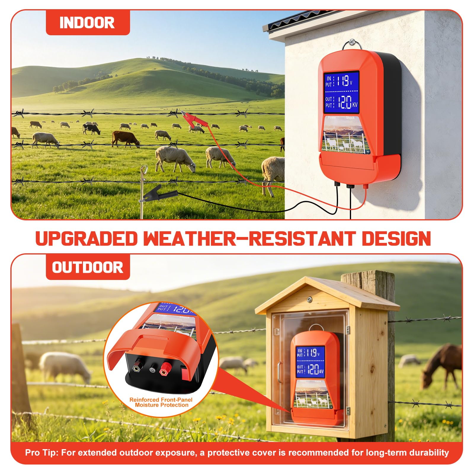 Dispositivo de valla de pasto de 230 V, pantalla LED grande, 3,0 J para 24 km | Cerca eléctrica para protección de animales de granja, mascotas, aves de corral, pastos domésticos, jardines