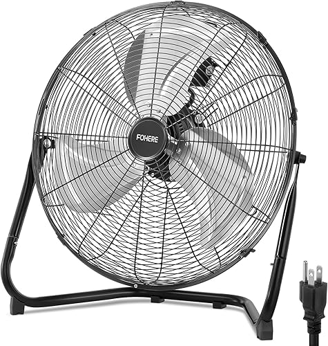 FOHERE Ventilador de piso de alta velocidad de 20 pulgadas, ventiladores de refrigeración de metal resistente con 3 velocidades, cabezal de